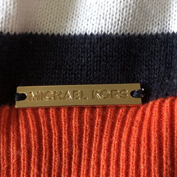 MICHAEL Michael Kors Women Sweater Orange Navy White Stripe Gold Grommets Large - Picture 10 of 16